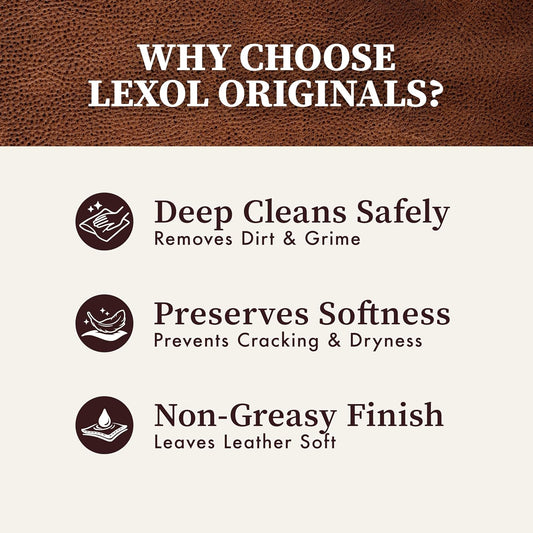 Lexol Leather Conditioner & Cleaner Kit - Premium 2-Step Leather Care for Car Interiors, Furniture, Shoes & Handbags, Includes 2 Sponges, Gift for leather lovers (16 oz Each)