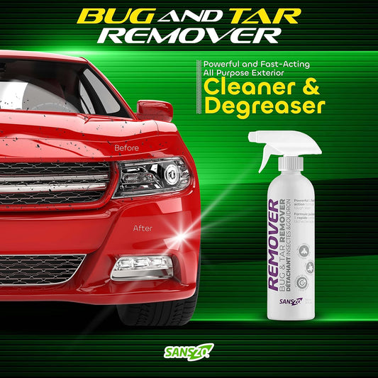 SansZo Bug and Tar Remover - Powerful and Fast-Acting All Purpose Exterior Cleaner & Degreaser - Streak Free Car Detailing Without Scratching, 24 OZ, 2 Pack