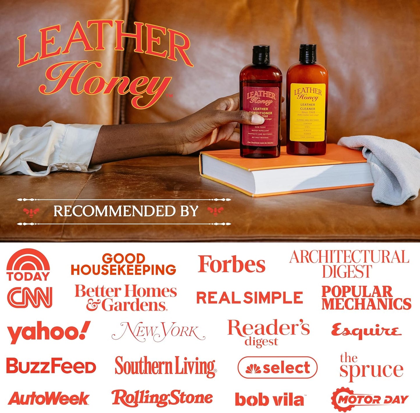 Leather Honey Cleaner and Conditioner Bundle with 16oz Spray Cleaner with UV Protectant and 8oz Conditioner