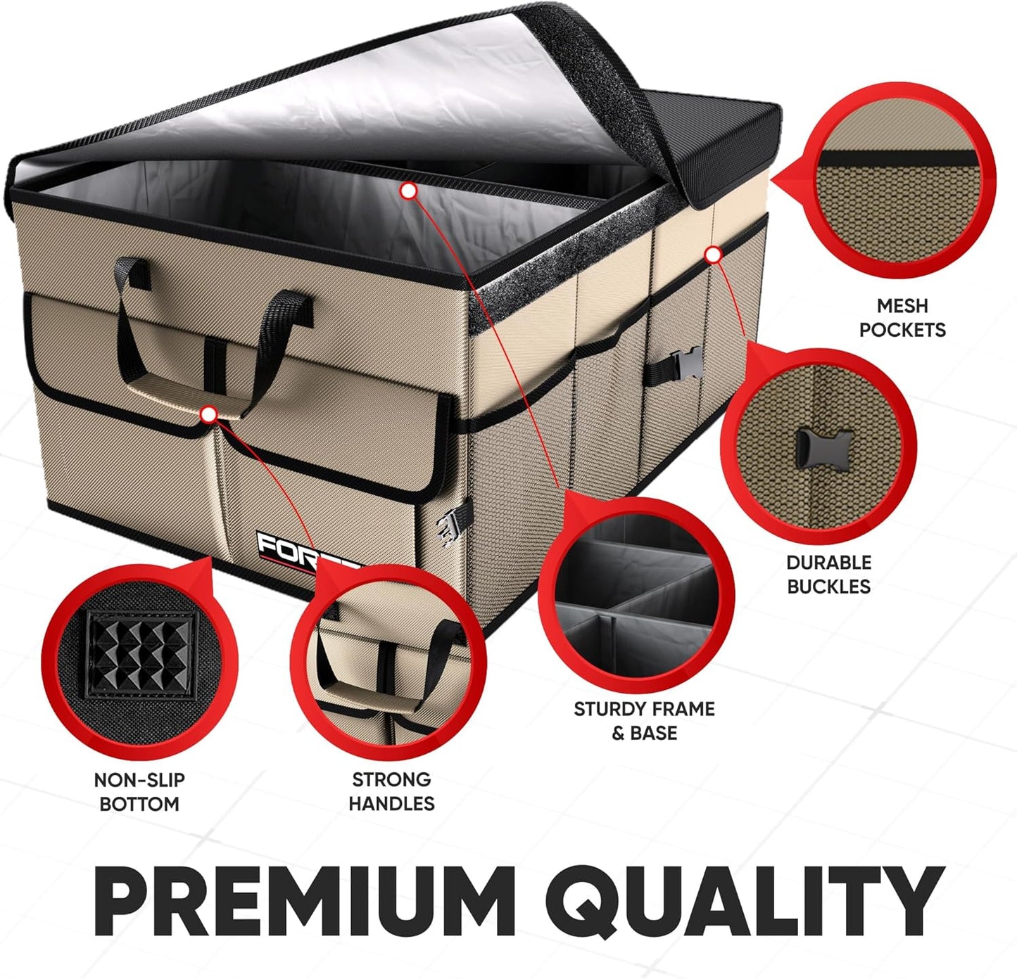 FORTEM Trunk Organizer For SUV Car Trunk Organizer, Foldable Storage, Car Accessories for Women Men, Collapsible Bag, 600D Oxford, Non Slip Bottom, Straps, Soft Cover (65L)
