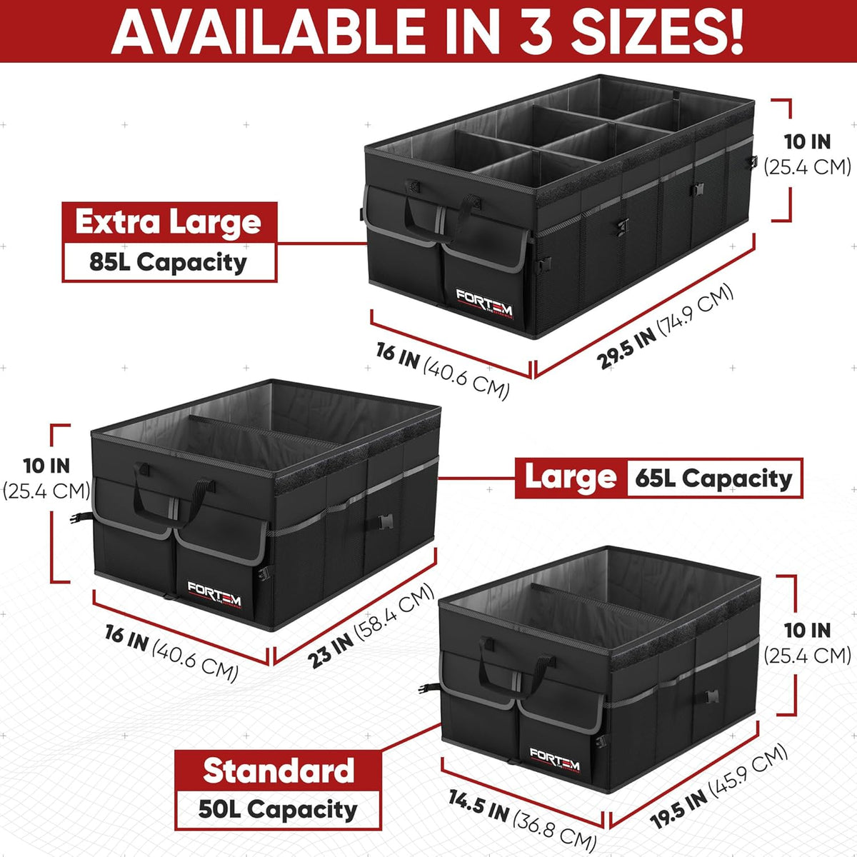 FORTEM Trunk Organizer For SUV Car Trunk Organizer, Foldable Storage, Car Accessories for Women Men, Collapsible Bag, 600D Oxford, Non Slip Bottom, Straps, Soft Cover (65L)