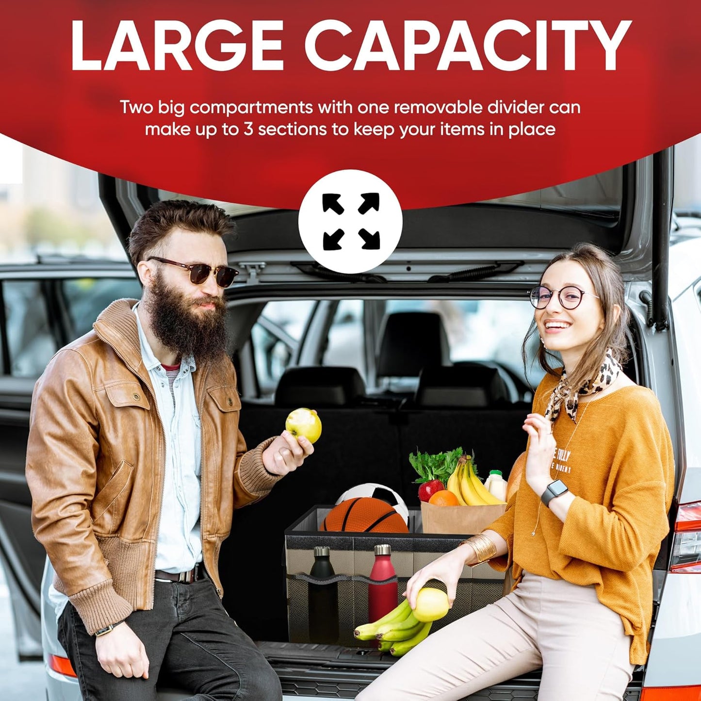 FORTEM Trunk Organizer For SUV Car Trunk Organizer, Foldable Storage, Car Accessories for Women Men, Collapsible Bag, 600D Oxford, Non Slip Bottom, Straps, Soft Cover (65L)