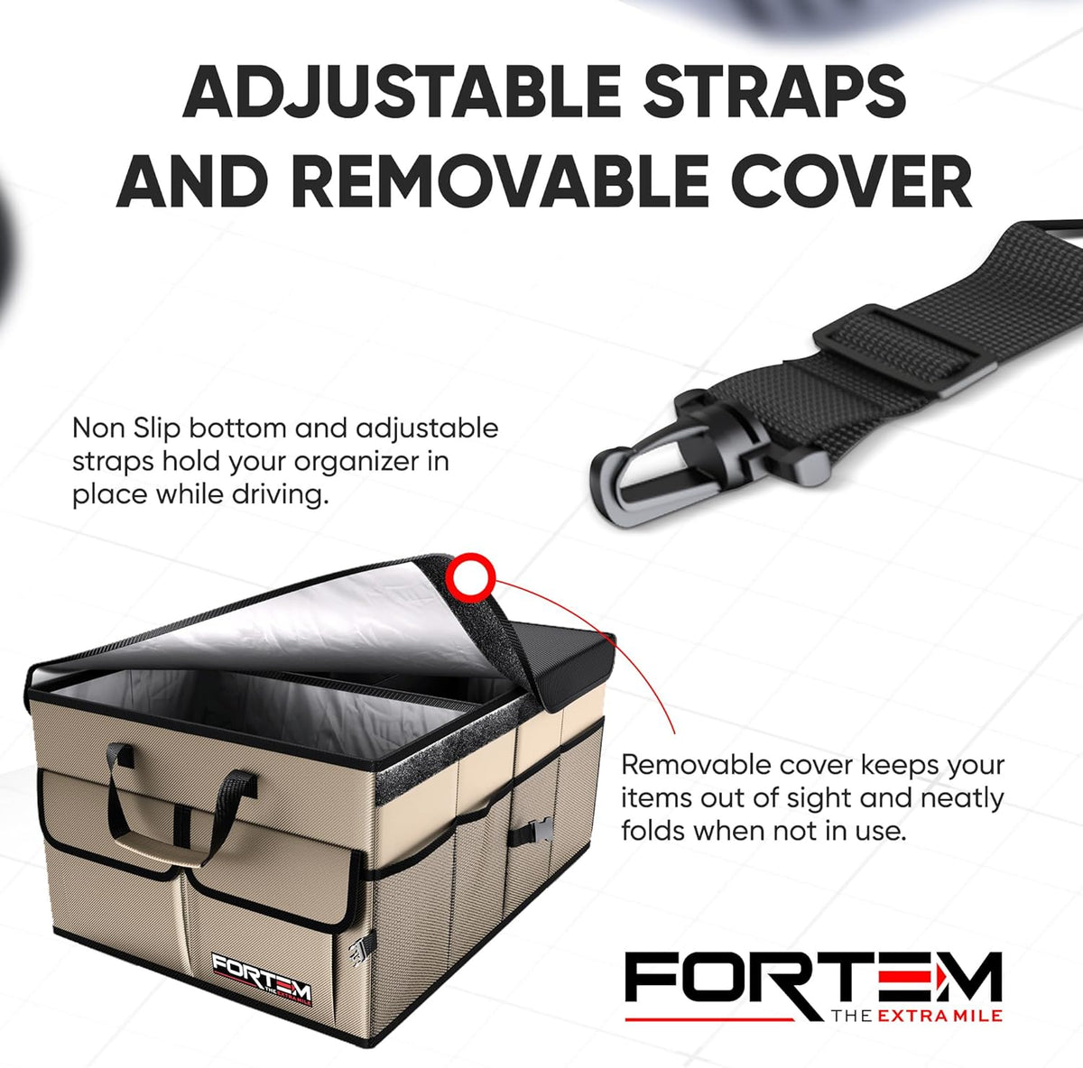 FORTEM Trunk Organizer For SUV Car Trunk Organizer, Foldable Storage, Car Accessories for Women Men, Collapsible Bag, 600D Oxford, Non Slip Bottom, Straps, Soft Cover (65L)