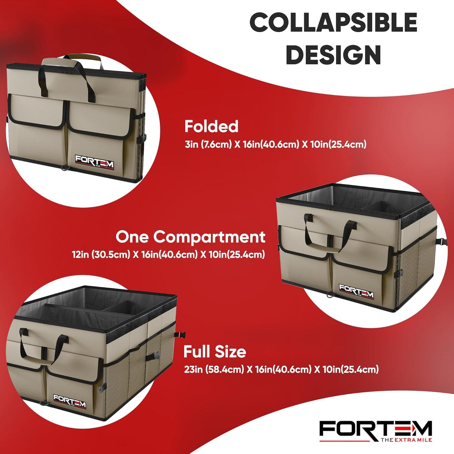 FORTEM Trunk Organizer For SUV Car Trunk Organizer, Foldable Storage, Car Accessories for Women Men, Collapsible Bag, 600D Oxford, Non Slip Bottom, Straps, Soft Cover (65L)