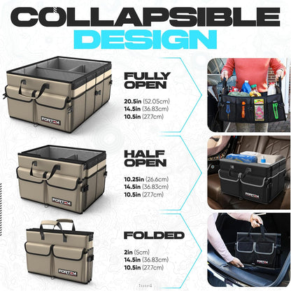 FORTEM Trunk Organizer For SUV Car Trunk Organizer, Foldable Storage, Car Accessories for Women Men, Collapsible Bag, 600D Oxford, Non Slip Bottom, Straps, Soft Cover (65L)