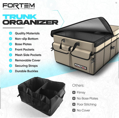 FORTEM Trunk Organizer For SUV Car Trunk Organizer, Foldable Storage, Car Accessories for Women Men, Collapsible Bag, 600D Oxford, Non Slip Bottom, Straps, Soft Cover (65L)