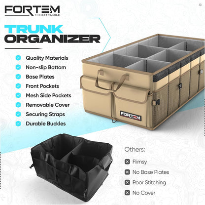 FORTEM Trunk Organizer For SUV Car Trunk Organizer, Foldable Storage, Car Accessories for Women Men, Collapsible Bag, 600D Oxford, Non Slip Bottom, Straps, Soft Cover (65L)