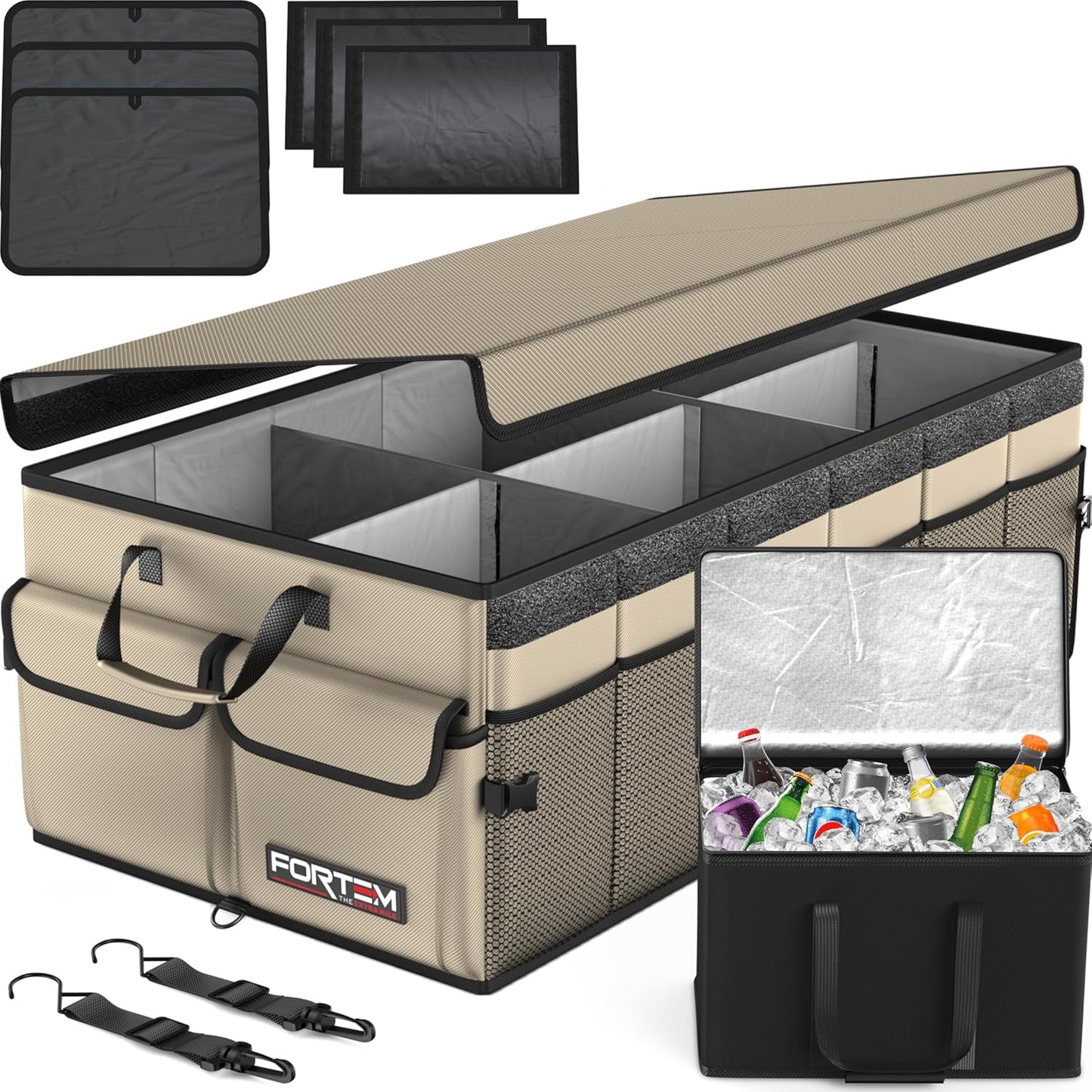 FORTEM Trunk Organizer For SUV Car Trunk Organizer, Foldable Storage, Car Accessories for Women Men, Collapsible Bag, 600D Oxford, Non Slip Bottom, Straps, Soft Cover (65L)