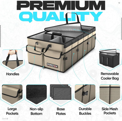 FORTEM Trunk Organizer For SUV Car Trunk Organizer, Foldable Storage, Car Accessories for Women Men, Collapsible Bag, 600D Oxford, Non Slip Bottom, Straps, Soft Cover (65L)