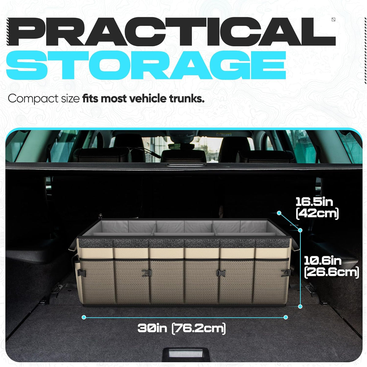 FORTEM Trunk Organizer For SUV Car Trunk Organizer, Foldable Storage, Car Accessories for Women Men, Collapsible Bag, 600D Oxford, Non Slip Bottom, Straps, Soft Cover (65L)