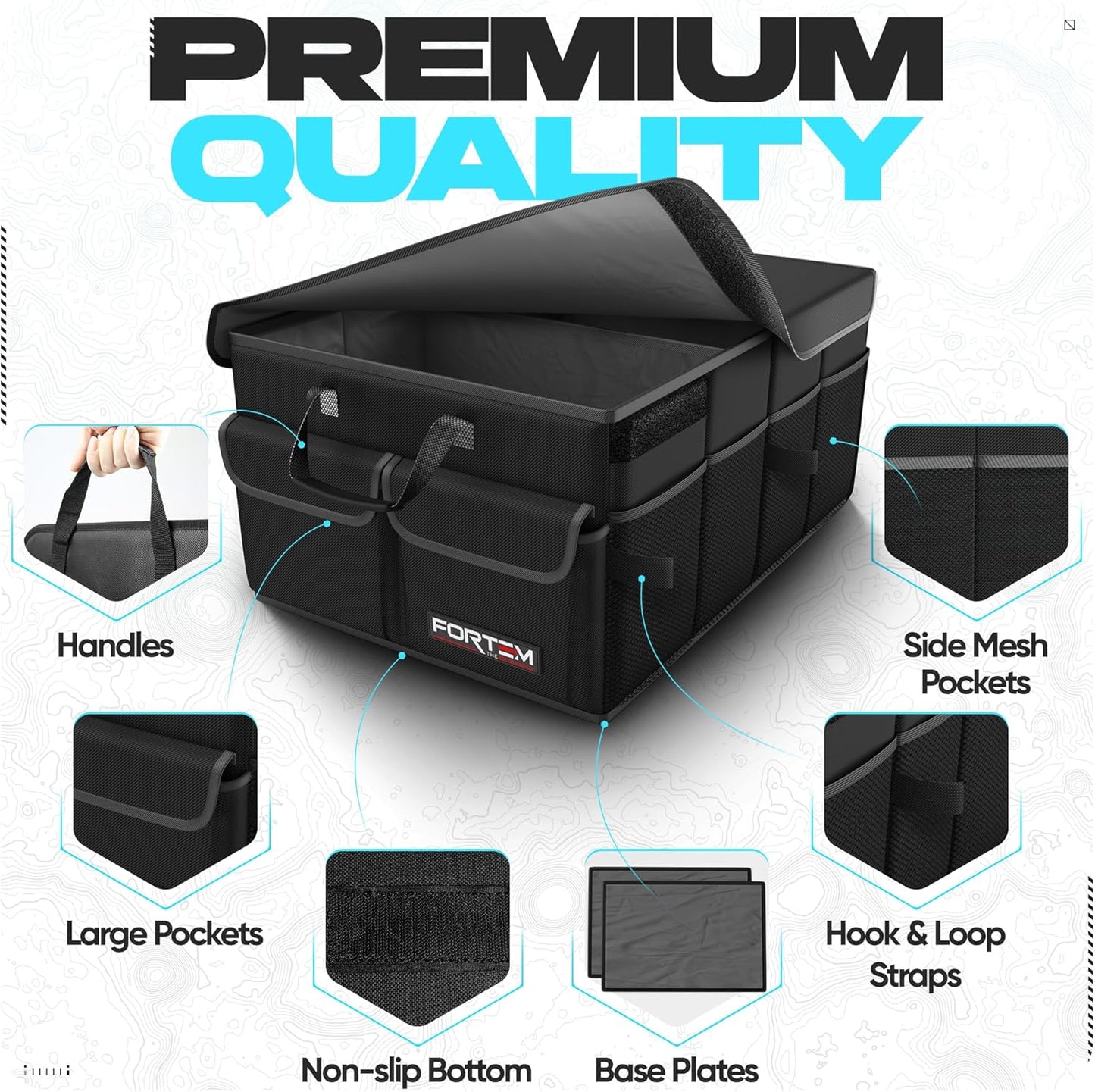 FORTEM Trunk Organizer For SUV Car Trunk Organizer, Foldable Storage, Car Accessories for Women Men, Collapsible Bag, 600D Oxford, Non Slip Bottom, Straps, Soft Cover (65L)