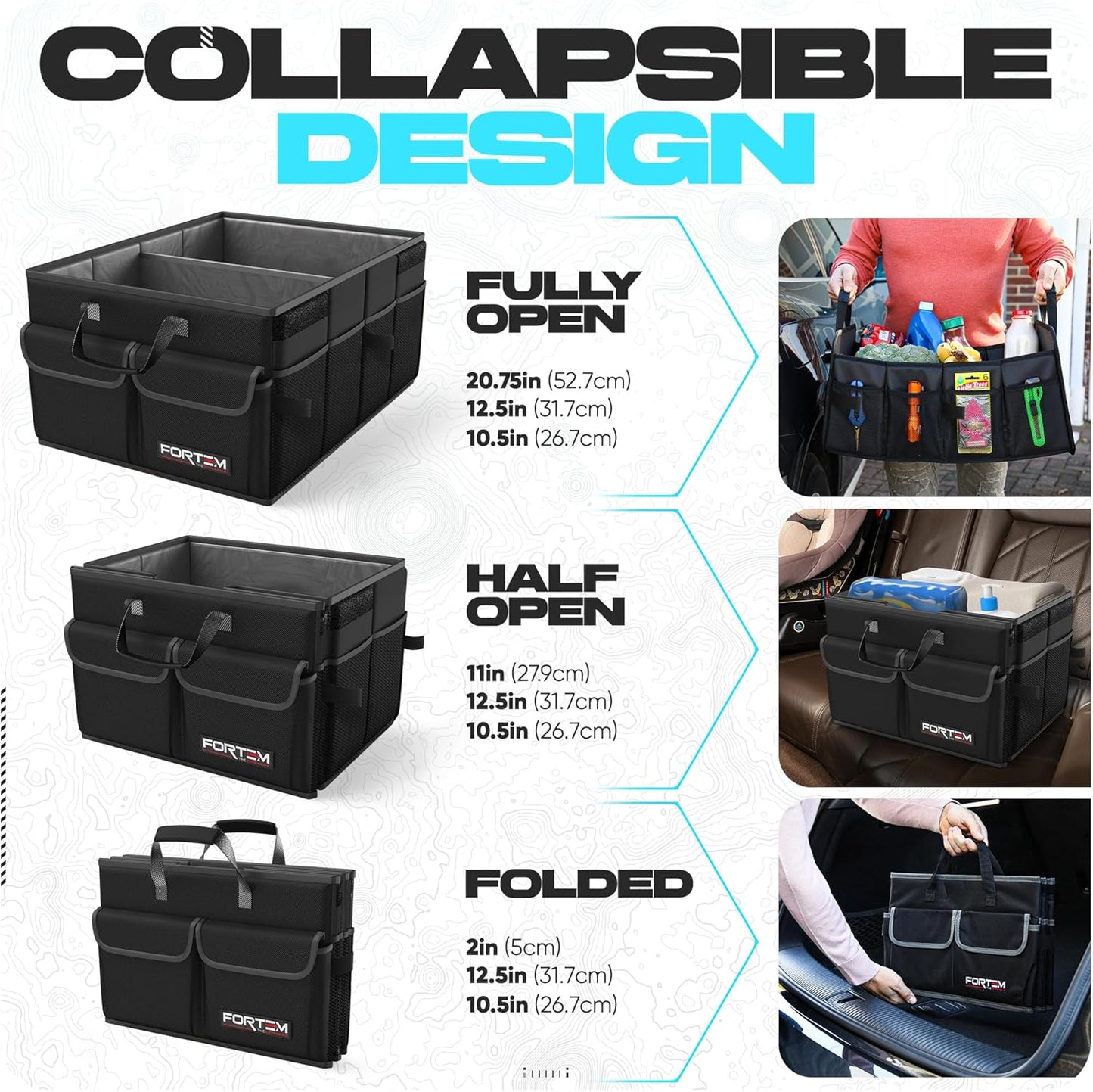 FORTEM Trunk Organizer For SUV Car Trunk Organizer, Foldable Storage, Car Accessories for Women Men, Collapsible Bag, 600D Oxford, Non Slip Bottom, Straps, Soft Cover (65L)