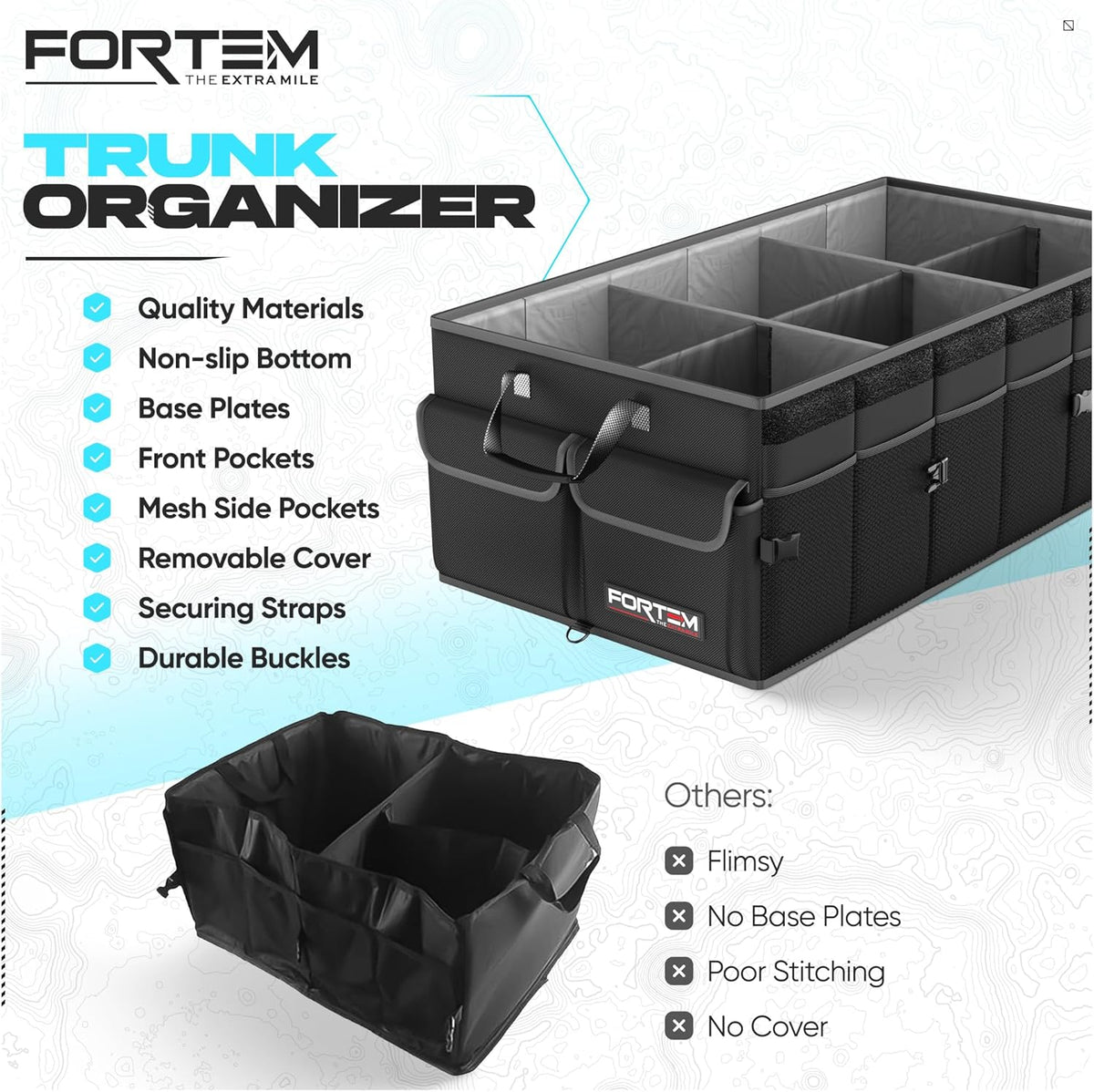 FORTEM Trunk Organizer For SUV Car Trunk Organizer, Foldable Storage, Car Accessories for Women Men, Collapsible Bag, 600D Oxford, Non Slip Bottom, Straps, Soft Cover (65L)