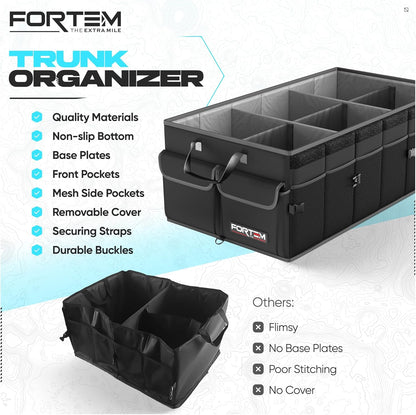 FORTEM Trunk Organizer For SUV Car Trunk Organizer, Foldable Storage, Car Accessories for Women Men, Collapsible Bag, 600D Oxford, Non Slip Bottom, Straps, Soft Cover (65L)