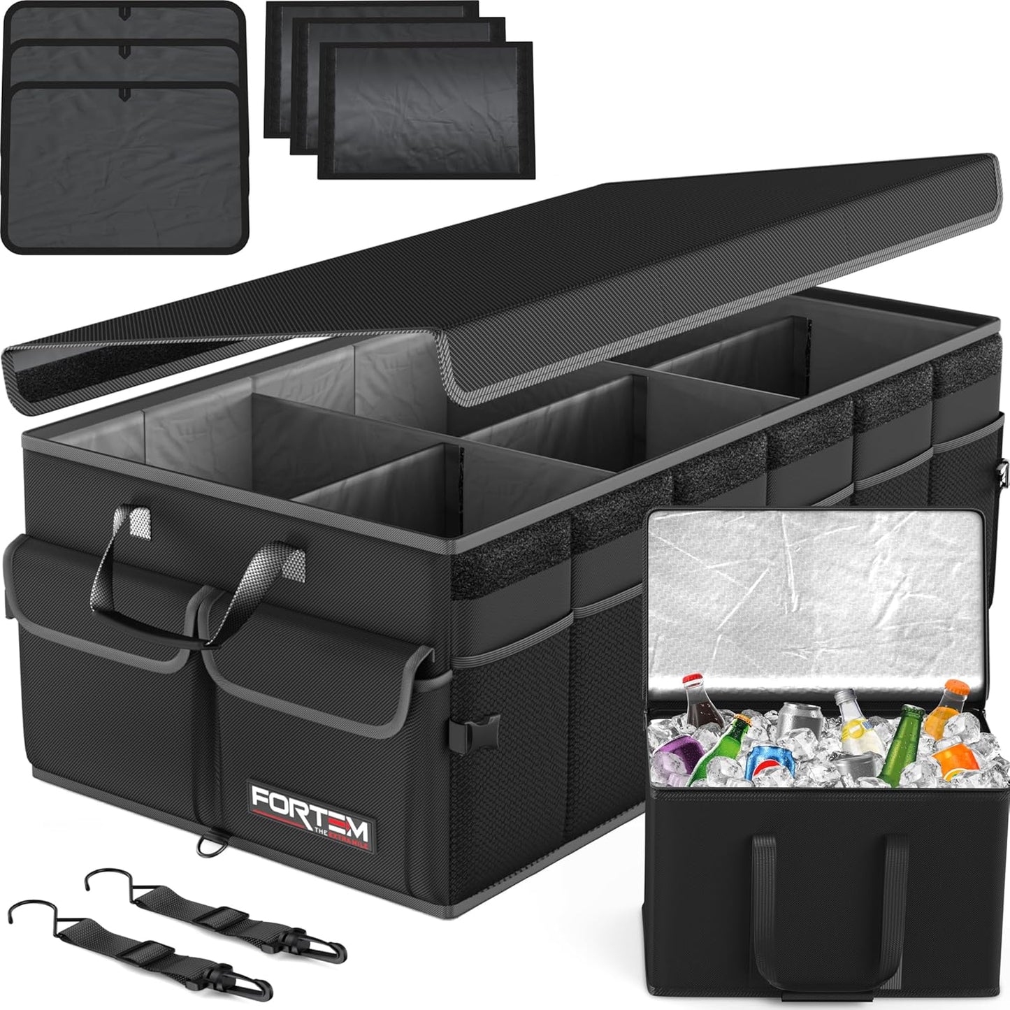 FORTEM Trunk Organizer For SUV Car Trunk Organizer, Foldable Storage, Car Accessories for Women Men, Collapsible Bag, 600D Oxford, Non Slip Bottom, Straps, Soft Cover (65L)