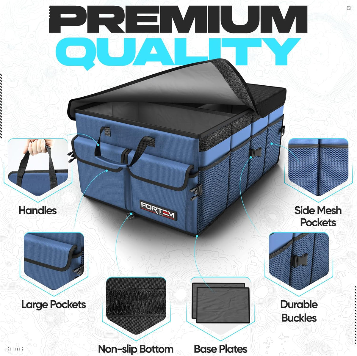 FORTEM Trunk Organizer For SUV Car Trunk Organizer, Foldable Storage, Car Accessories for Women Men, Collapsible Bag, 600D Oxford, Non Slip Bottom, Straps, Soft Cover (65L)