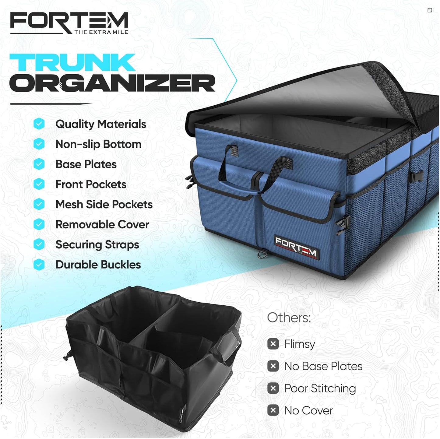FORTEM Trunk Organizer For SUV Car Trunk Organizer, Foldable Storage, Car Accessories for Women Men, Collapsible Bag, 600D Oxford, Non Slip Bottom, Straps, Soft Cover (65L)
