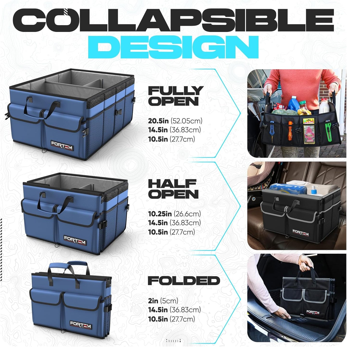 FORTEM Trunk Organizer For SUV Car Trunk Organizer, Foldable Storage, Car Accessories for Women Men, Collapsible Bag, 600D Oxford, Non Slip Bottom, Straps, Soft Cover (65L)