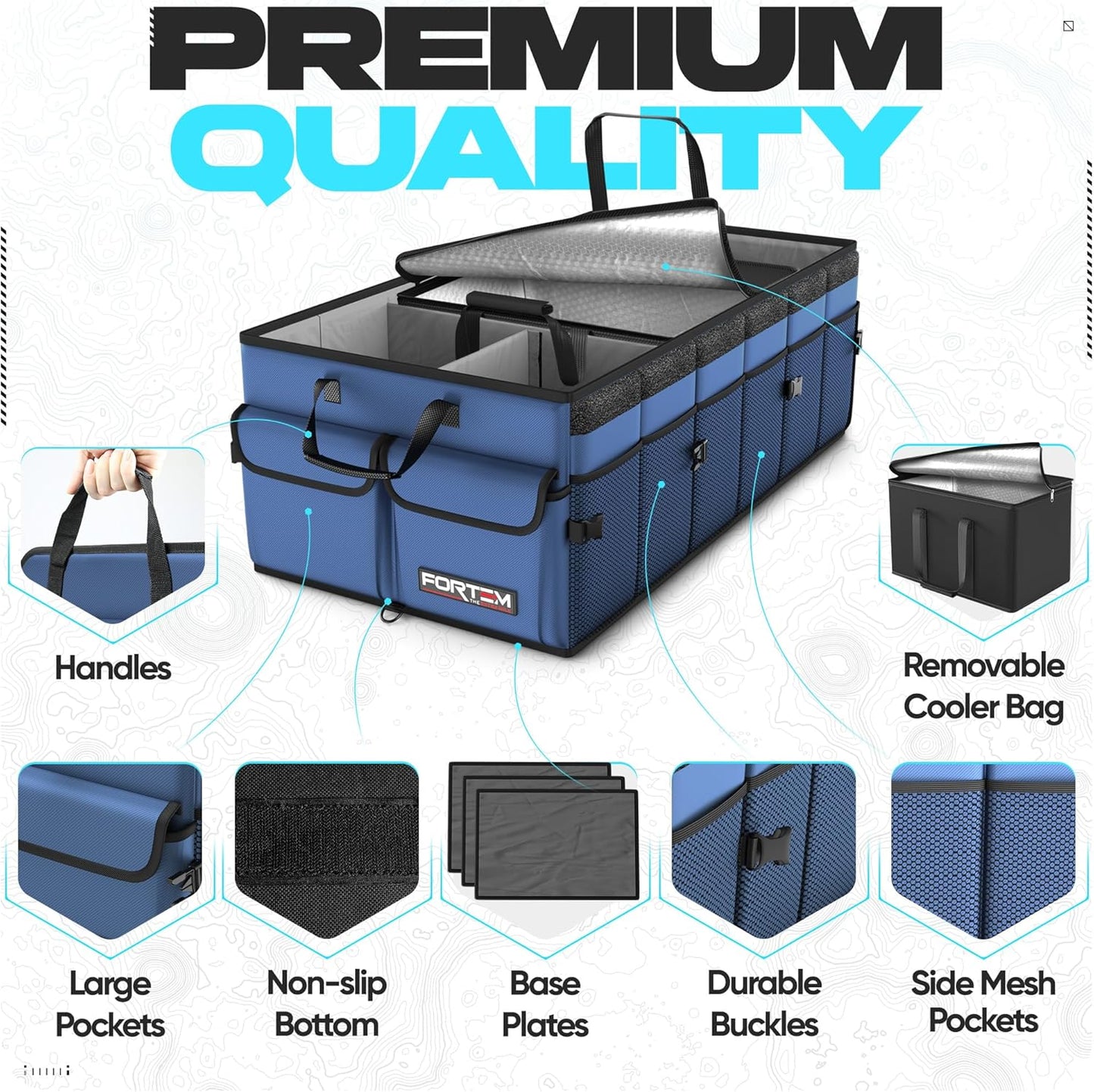 FORTEM Trunk Organizer For SUV Car Trunk Organizer, Foldable Storage, Car Accessories for Women Men, Collapsible Bag, 600D Oxford, Non Slip Bottom, Straps, Soft Cover (65L)