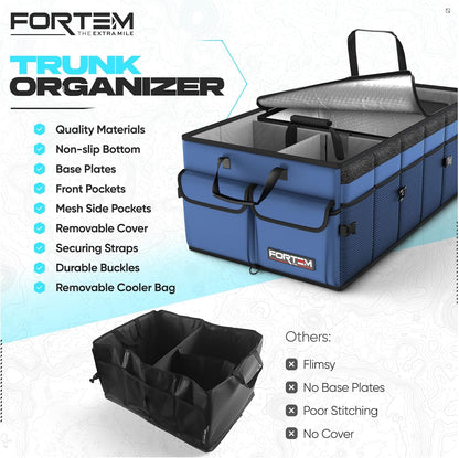 FORTEM Trunk Organizer For SUV Car Trunk Organizer, Foldable Storage, Car Accessories for Women Men, Collapsible Bag, 600D Oxford, Non Slip Bottom, Straps, Soft Cover (65L)