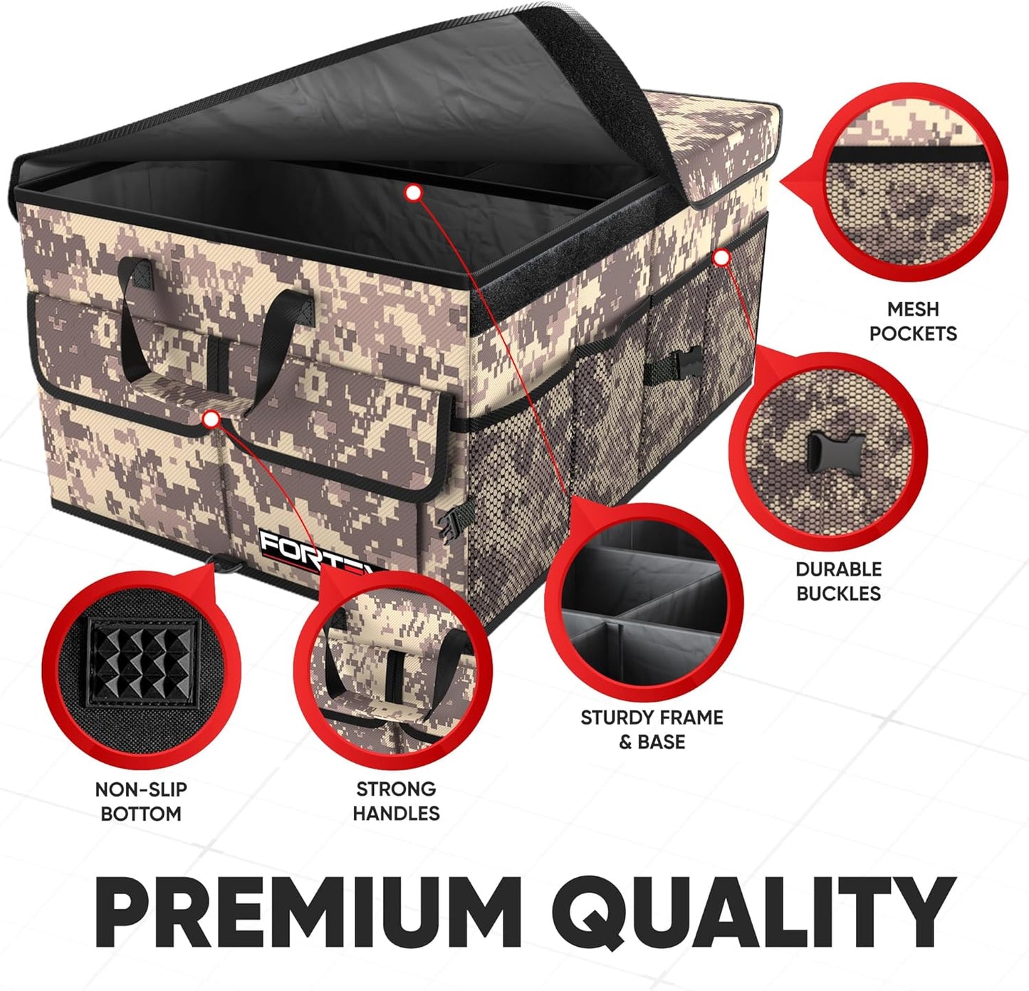 FORTEM Trunk Organizer For SUV Car Trunk Organizer, Foldable Storage, Car Accessories for Women Men, Collapsible Bag, 600D Oxford, Non Slip Bottom, Straps, Soft Cover (65L)
