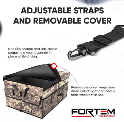 FORTEM Trunk Organizer For SUV Car Trunk Organizer, Foldable Storage, Car Accessories for Women Men, Collapsible Bag, 600D Oxford, Non Slip Bottom, Straps, Soft Cover (65L)