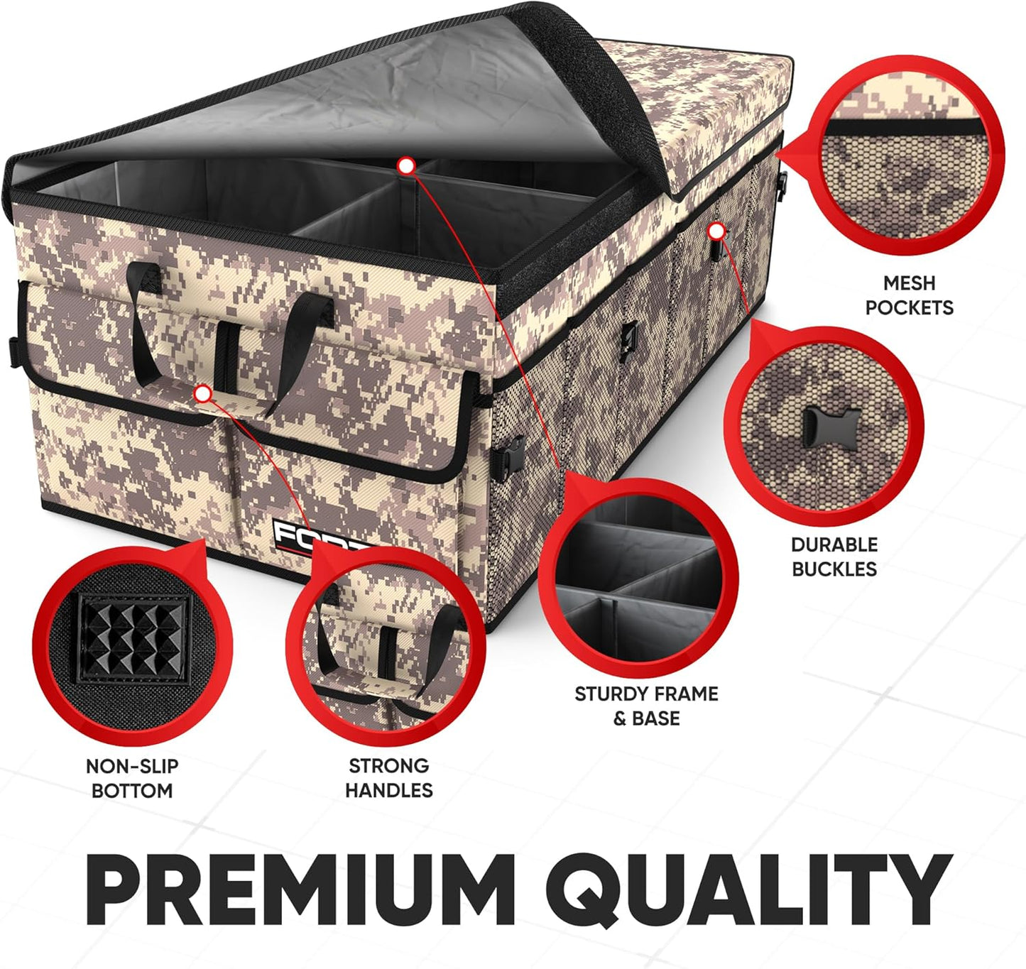 FORTEM Trunk Organizer For SUV Car Trunk Organizer, Foldable Storage, Car Accessories for Women Men, Collapsible Bag, 600D Oxford, Non Slip Bottom, Straps, Soft Cover (65L)