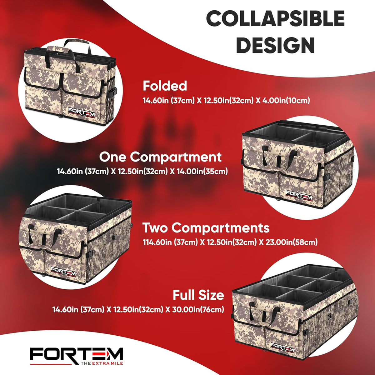 FORTEM Trunk Organizer For SUV Car Trunk Organizer, Foldable Storage, Car Accessories for Women Men, Collapsible Bag, 600D Oxford, Non Slip Bottom, Straps, Soft Cover (65L)