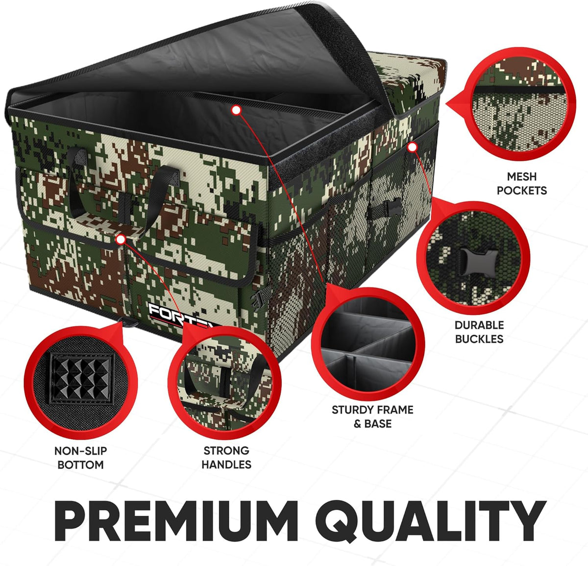 FORTEM Trunk Organizer For SUV Car Trunk Organizer, Foldable Storage, Car Accessories for Women Men, Collapsible Bag, 600D Oxford, Non Slip Bottom, Straps, Soft Cover (65L)
