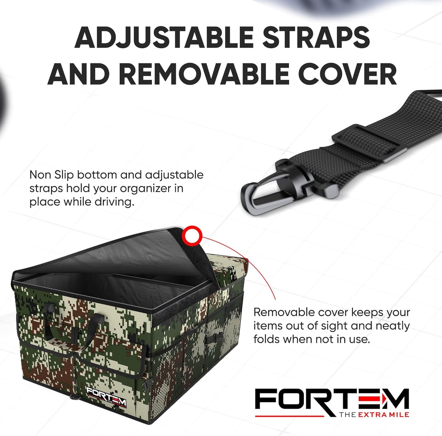 FORTEM Trunk Organizer For SUV Car Trunk Organizer, Foldable Storage, Car Accessories for Women Men, Collapsible Bag, 600D Oxford, Non Slip Bottom, Straps, Soft Cover (65L)