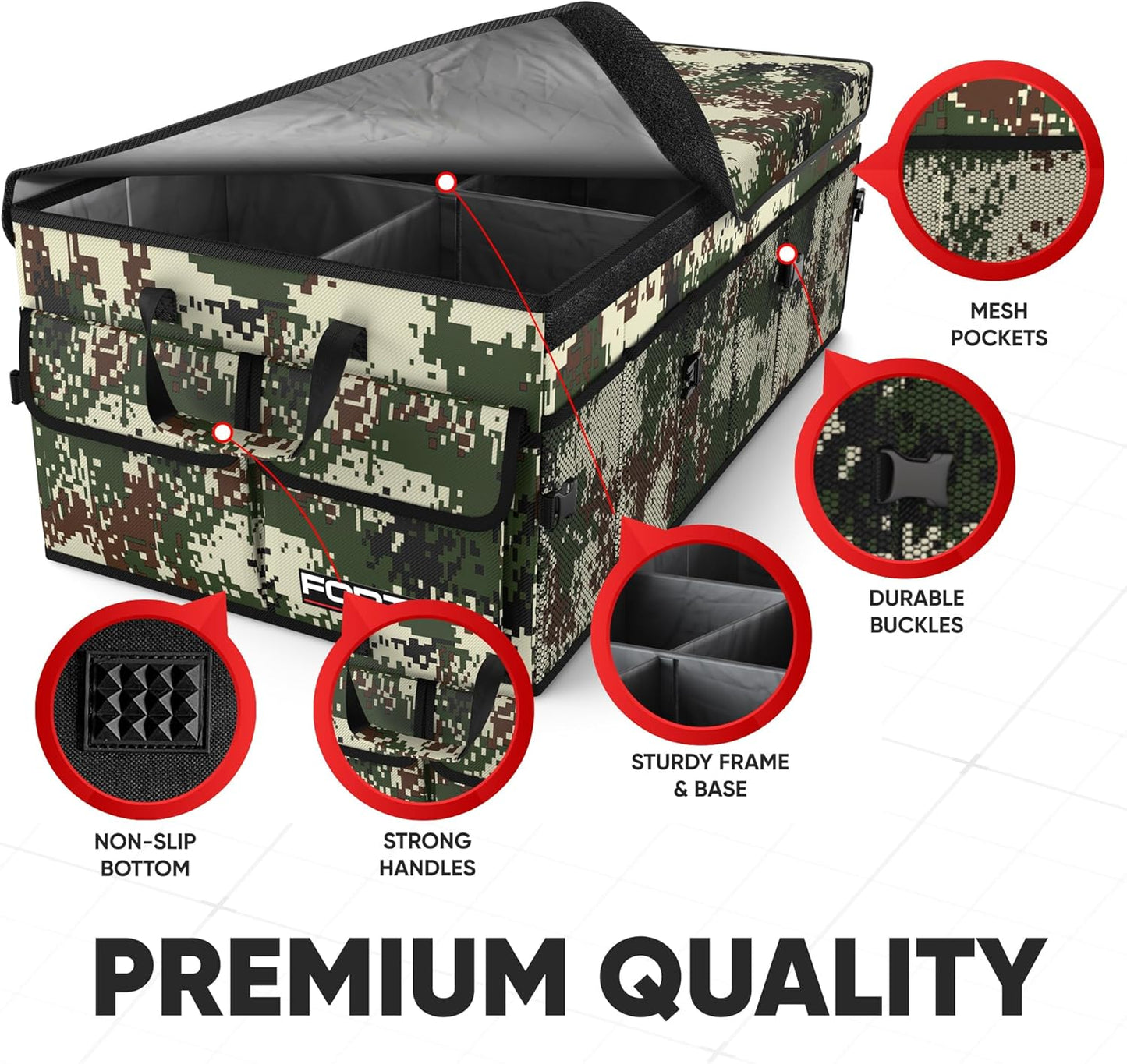 FORTEM Trunk Organizer For SUV Car Trunk Organizer, Foldable Storage, Car Accessories for Women Men, Collapsible Bag, 600D Oxford, Non Slip Bottom, Straps, Soft Cover (65L)