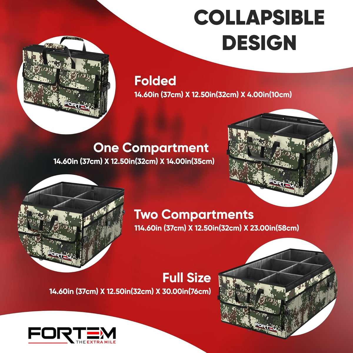 FORTEM Trunk Organizer For SUV Car Trunk Organizer, Foldable Storage, Car Accessories for Women Men, Collapsible Bag, 600D Oxford, Non Slip Bottom, Straps, Soft Cover (65L)