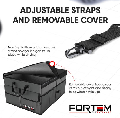 FORTEM Trunk Organizer For SUV Car Trunk Organizer, Foldable Storage, Car Accessories for Women Men, Collapsible Bag, 600D Oxford, Non Slip Bottom, Straps, Soft Cover (65L)