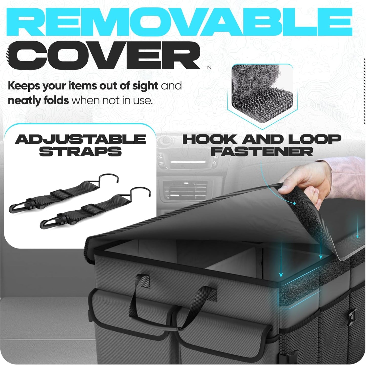 FORTEM Trunk Organizer For SUV Car Trunk Organizer, Foldable Storage, Car Accessories for Women Men, Collapsible Bag, 600D Oxford, Non Slip Bottom, Straps, Soft Cover (65L)