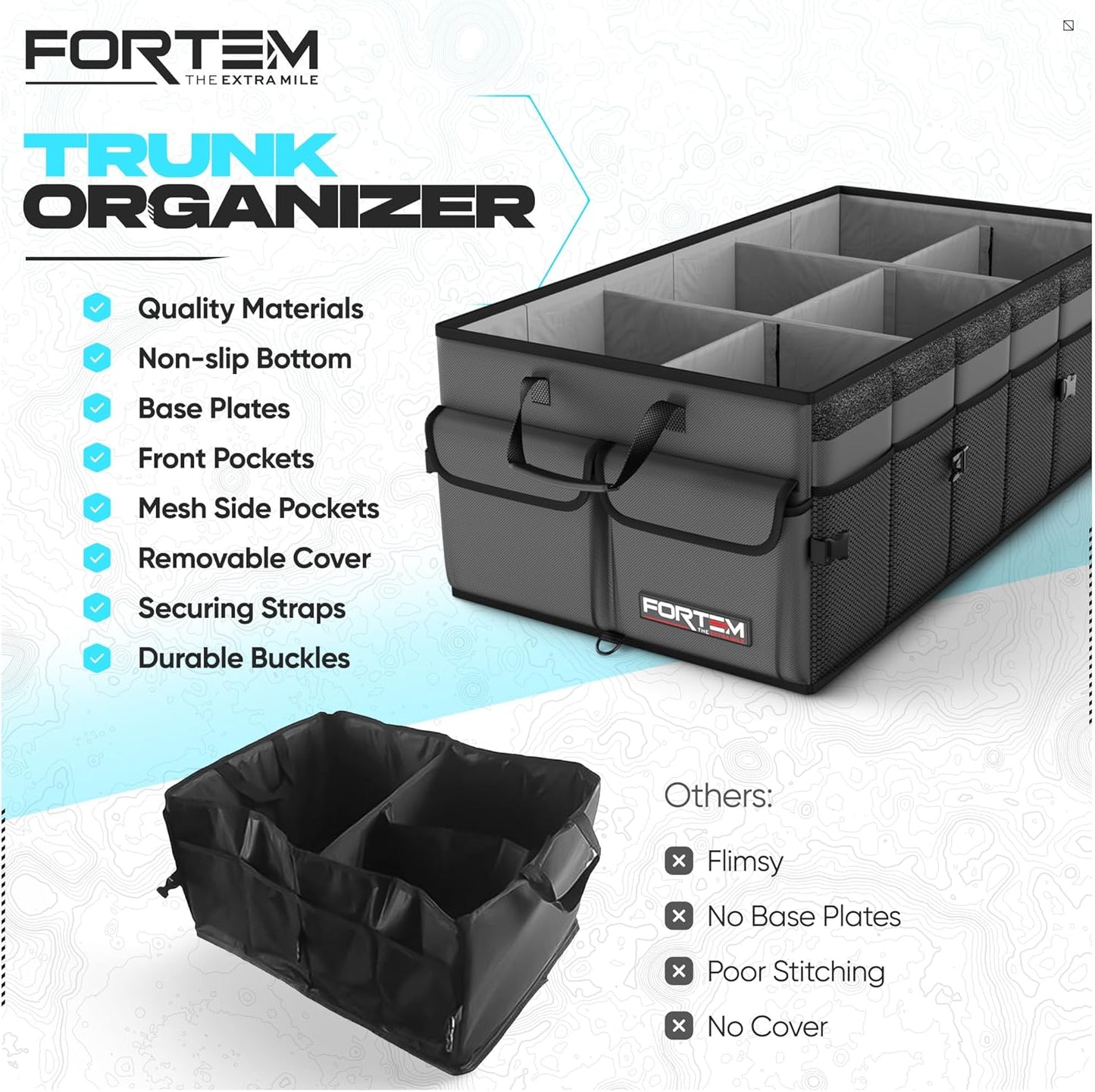 FORTEM Trunk Organizer For SUV Car Trunk Organizer, Foldable Storage, Car Accessories for Women Men, Collapsible Bag, 600D Oxford, Non Slip Bottom, Straps, Soft Cover (65L)