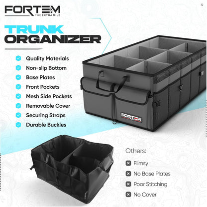 FORTEM Trunk Organizer For SUV Car Trunk Organizer, Foldable Storage, Car Accessories for Women Men, Collapsible Bag, 600D Oxford, Non Slip Bottom, Straps, Soft Cover (65L)