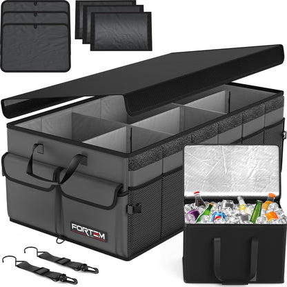 FORTEM Trunk Organizer For SUV Car Trunk Organizer, Foldable Storage, Car Accessories for Women Men, Collapsible Bag, 600D Oxford, Non Slip Bottom, Straps, Soft Cover (65L)