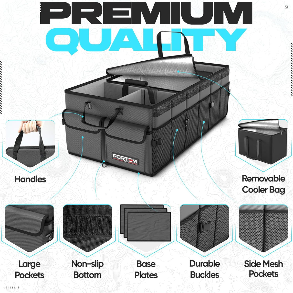 FORTEM Trunk Organizer For SUV Car Trunk Organizer, Foldable Storage, Car Accessories for Women Men, Collapsible Bag, 600D Oxford, Non Slip Bottom, Straps, Soft Cover (65L)