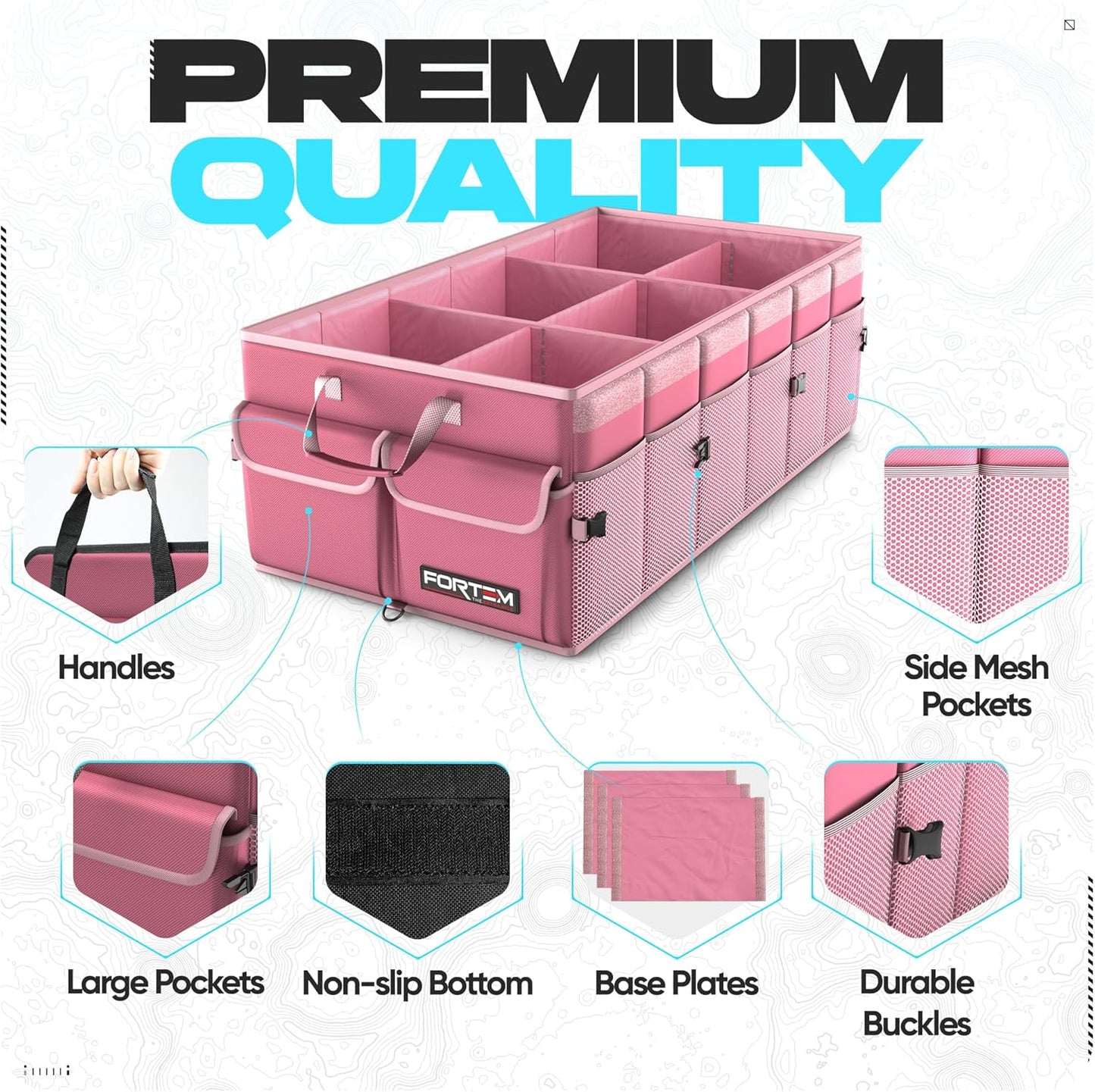 FORTEM Trunk Organizer For SUV Car Trunk Organizer, Foldable Storage, Car Accessories for Women Men, Collapsible Bag, 600D Oxford, Non Slip Bottom, Straps, Soft Cover (65L)
