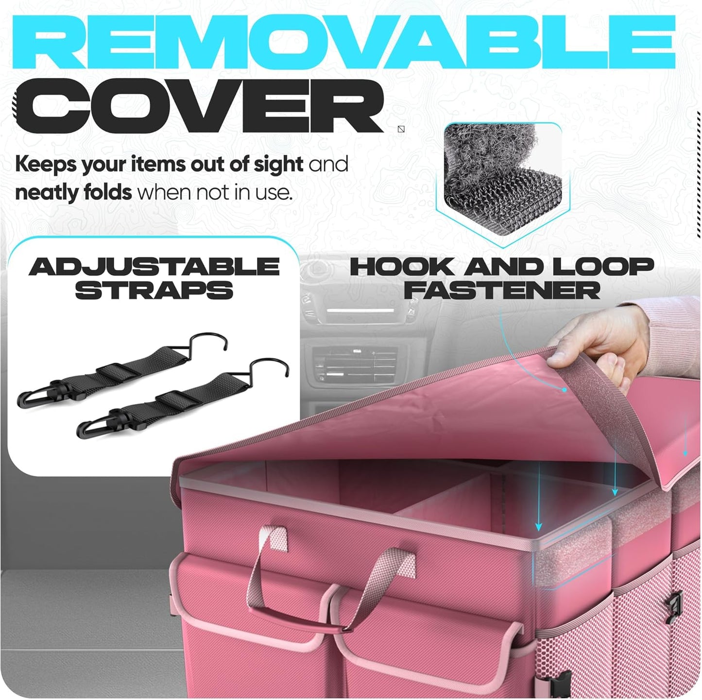 FORTEM Trunk Organizer For SUV Car Trunk Organizer, Foldable Storage, Car Accessories for Women Men, Collapsible Bag, 600D Oxford, Non Slip Bottom, Straps, Soft Cover (65L)