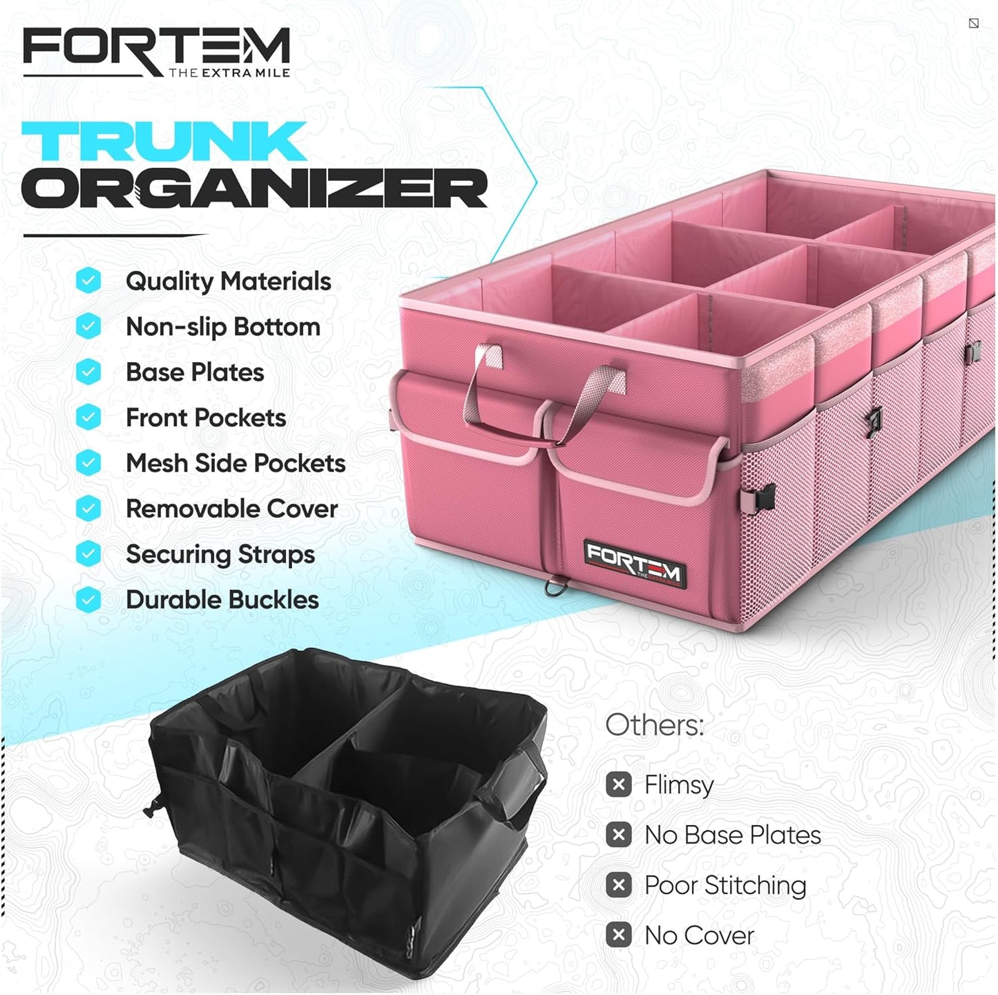 FORTEM Trunk Organizer For SUV Car Trunk Organizer, Foldable Storage, Car Accessories for Women Men, Collapsible Bag, 600D Oxford, Non Slip Bottom, Straps, Soft Cover (65L)