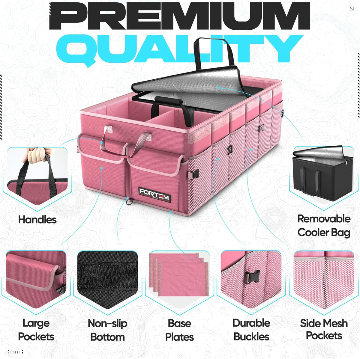FORTEM Trunk Organizer For SUV Car Trunk Organizer, Foldable Storage, Car Accessories for Women Men, Collapsible Bag, 600D Oxford, Non Slip Bottom, Straps, Soft Cover (65L)