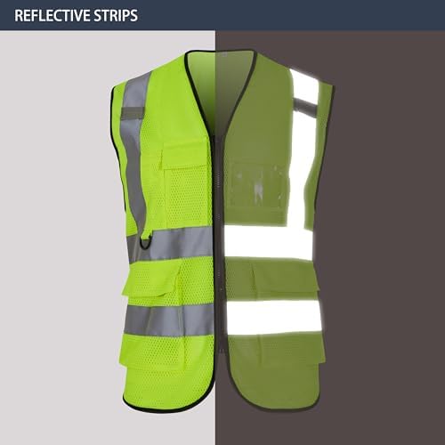 6 Pockets Class 2 Safety Vest for Men Women High Visibility Reflective Construction Vests, Meets ANSI Standard