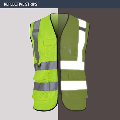 6 Pockets Class 2 Safety Vest for Men Women High Visibility Reflective Construction Vests, Meets ANSI Standard