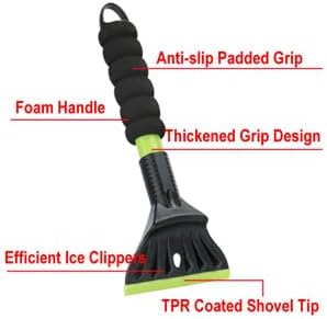 45.6" Ice Scraper and Snow Brush for Car Windshield [Silicone Bristles] ,3-in-1 Extendable Emergency Snow Shovel with Ergonomic Foam Grip and 360° Pivoting Brush Head for Christmas, Car Auto Truck SUV