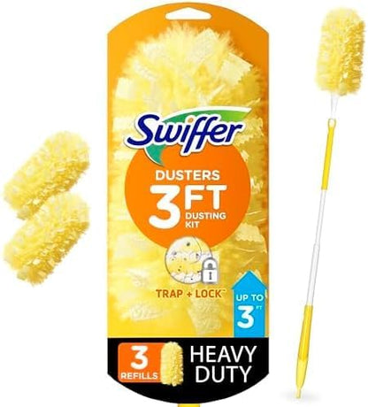 Swiffer Duster Kit with 3 ft Extendable Handle, Heavy Duty Dusting Starter Kit with 3 Refills, for Ceiling Fans, Vents and Hard to Reach Places