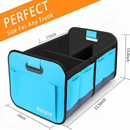 Homeve Car Trunk Organizer for SUV, 18.5Gal Large Capacity No-Sag Heavy Duty, Foldable Waterproof Anti-Slip Storage with 12 Pockets, Fit Sedan,Truck, Universal Car Accessories, Black, Large, 2 Compart