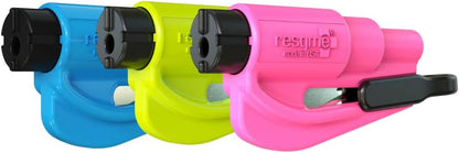 RESQME The Original Emergency Keychain Car Escape Tool, 2-in-1 Seatbelt Cutter and Window Breaker, Made in USA, Family Pack of 3 - Blue, Pink, Yellow -Compact Emergency Hammer