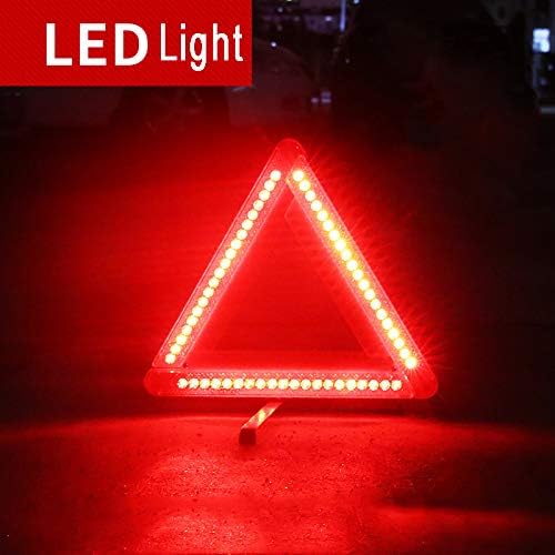 Car Warning Triangle Emergency Reflective LED Lights Warning Roadside Safety Triangle Sign Vehicles Flashing Red Light for Car Break Down Roadside Emergency