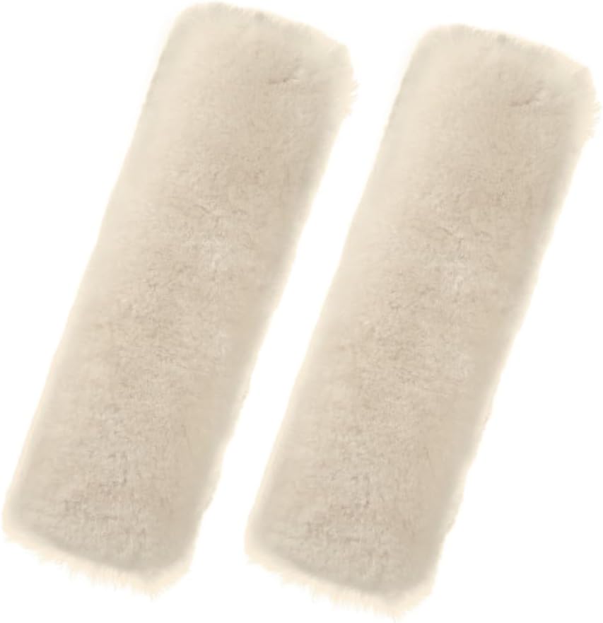Andalus Brands 2 Pack Genuine Merino Wool Sheepskin Seat Belt Cover – Soft Shoulder Pad, Neck Cushion Protector – Authentic Car Accessories (Pearl)
